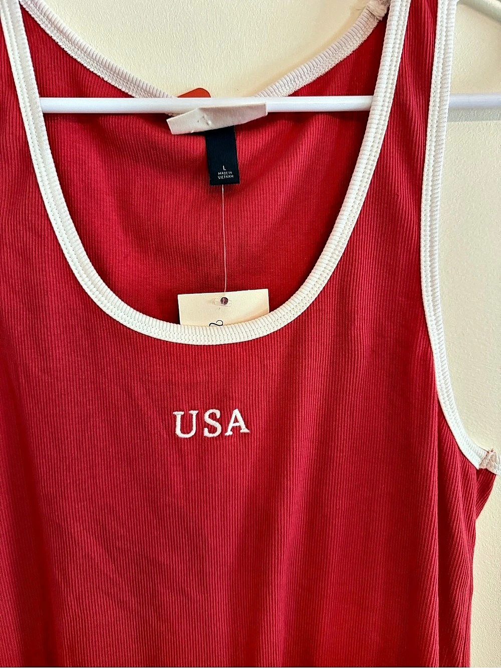 Universal Thread Red USA Ribbed Tank Top Size Large - Picture 2 of 4